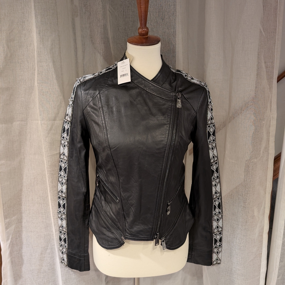 NWT Haute Hippie Beaded Leather Jacket